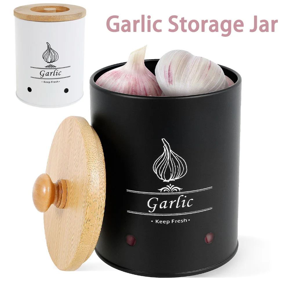 Food Storage Jars With Wooden Lids - Sarımsak Saklama Kabı Çok Yönlü Soğan