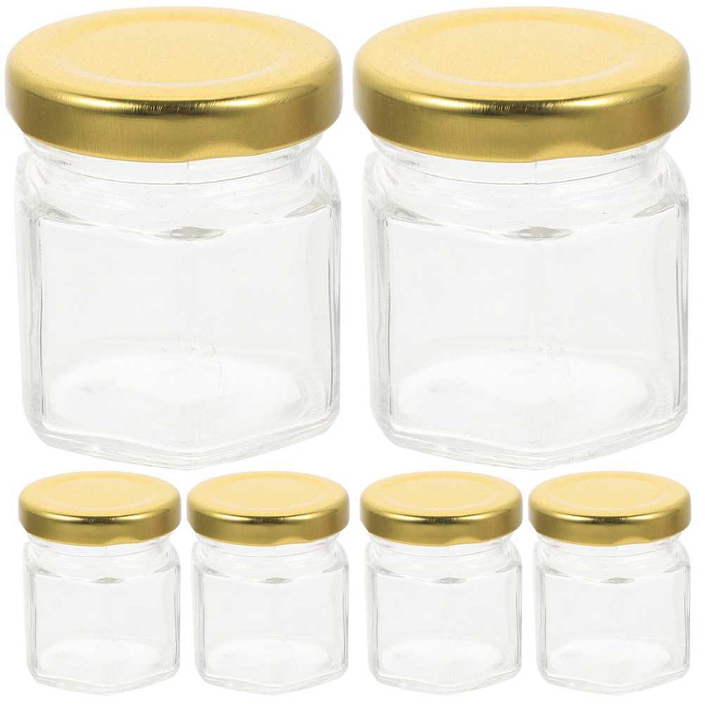 Food Storage Glass Jar - 6 Adet Altıgen Şekilli Cam Kavanozlar,