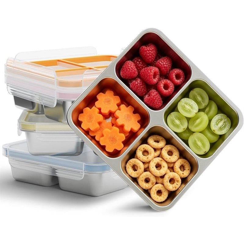 Food Storage Metal Box - GIGI 4'lü Paslanmaz Çelik Atıştırmalık Kapları,