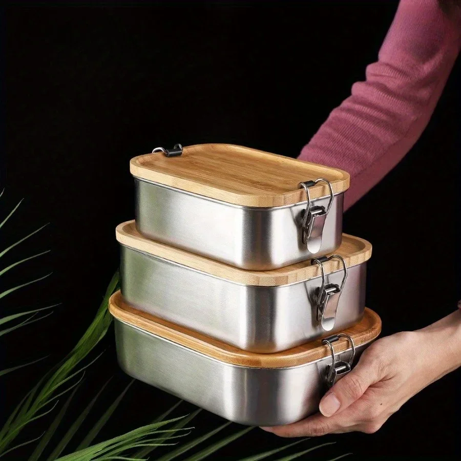 Food Storage Order - Yeni 304 Paslanmaz Çelik Bambu Kapaklı