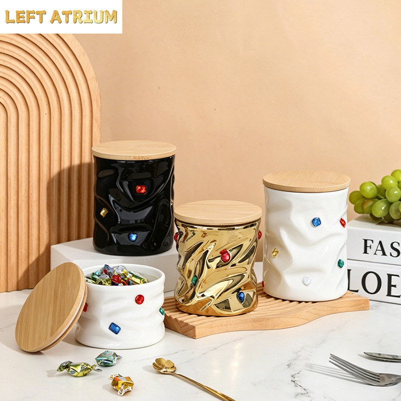 Food Storage Jars With Wooden Lids - Ahşap Kapaklı Değerli Taş Seramik Kavanoz,