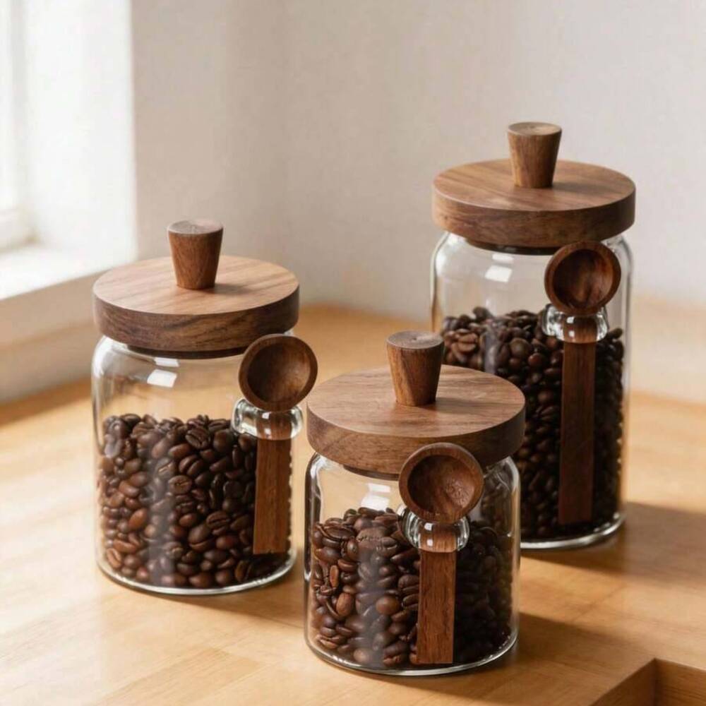 3 Parçalı Set Şeffaf Cam Kavan - Food Storage Jars With Wooden Lids incelemesi ve fiyatı